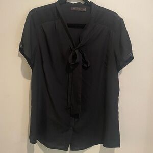 💙The Limited Black Sheer black buttons with front tie Elegant Stylish blouse